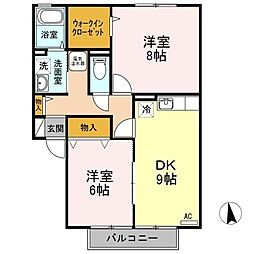 ココ緑が丘 2階2DKの間取り