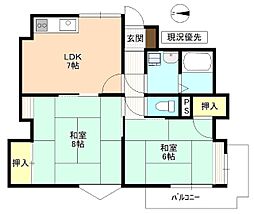 グランシアマンション 2階2LDKの間取り