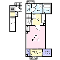 メルグランデ 2階1Kの間取り