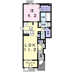 カーサ絃　Ｂ 1階1LDKの間取り