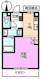 ブランニュー常田 3階1Kの間取り