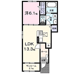 富夢想家　十一番館 1階1LDKの間取り