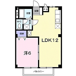 メルベーユ宮B 2DKの間取図画像