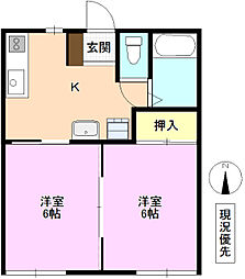 小川原マンション 2Kの間取図画像