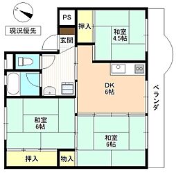 ビレッジハウス長池1号棟 3DKの間取図画像