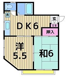 ブルーウッド保塚8 2階2DKの間取り