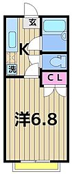 ヴィレヂ・ハピネス6 2階1Kの間取り