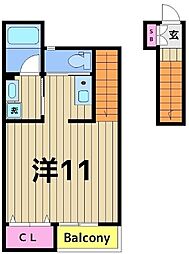 ウィッシュハイツII 2階1Kの間取り
