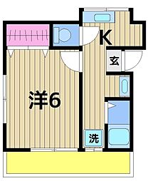 ボヌール・ムー 2階1Kの間取り
