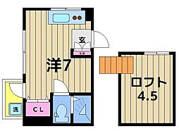 松岡コーポ2 4階ワンルームの間取り