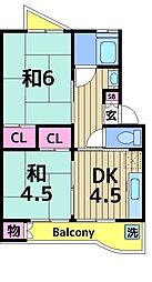 渕江マンション 3階2DKの間取り