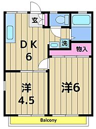 竹内ハイツ第1 2階2DKの間取り