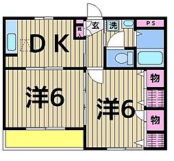 ガーデンスクエア梅島 1階2DKの間取り