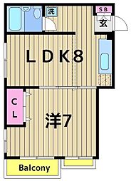宮内サンハイツ西新井B棟 1階1LDKの間取り