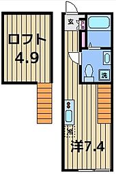 シャルム北千住 3階ワンルームの間取り