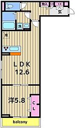 ルリアン保木間 3階1LDKの間取り