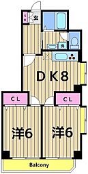 カーサドマーニティ 2DKの間取図画像
