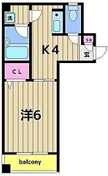 丸喜マンション 1Kの間取図画像