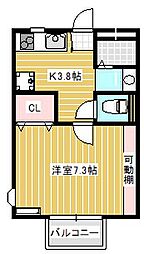 ハウス・ビル 1階1Kの間取り