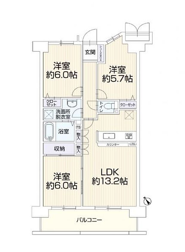 ウインベルコーラス相模原(3LDK) 4階の間取り