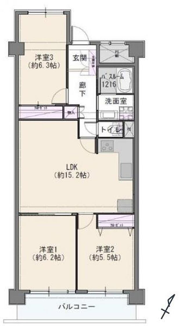 グリーンコーポ相模大野A棟　A棟(3LDK) 4階の間取り