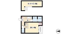 プランドール東海通 2階1Kの間取り