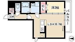 ウィル豊栄 1階1LDKの間取り