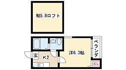 FELICEIII 2階1Kの間取り