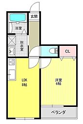 レジデンス遠若 2階1LDKの間取り
