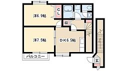 ドムスF 2階2DKの間取り