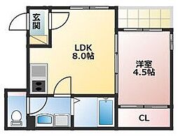 アンバー尾頭橋 2階1LDKの間取り