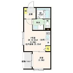 パークテラス 3階1DKの間取り