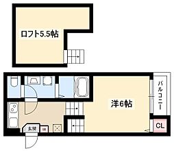 ハーモニーテラス長筬町II 2階1Kの間取り
