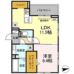 D-ROOM 剣 2階1LDKの間取り