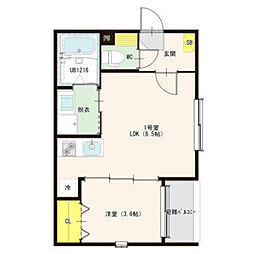 仮称)ハーモニーテラス烏森町四丁目C 1階1LDKの間取り