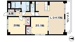 レジデンス港西 3階2LDKの間取り