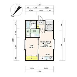 ハーモニーテラス新富町 2階1LDKの間取り