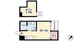 ホワイトアゲート 2階ワンルームの間取り