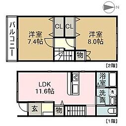 ハーバータウンIII 1階2LDKの間取り