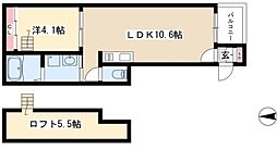 プライズ南十番 2階1LDKの間取り