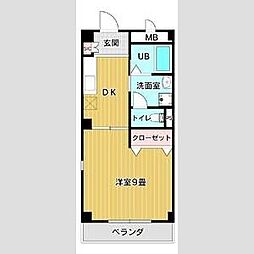 ウイング21 3階1Kの間取り