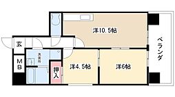 シャンブルナルカワ 3階2LDKの間取り