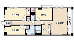 ソーラスフロント富船北棟 3LDKの間取図画像