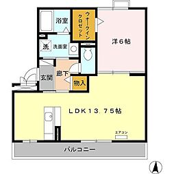 リバージュA 1LDKの間取図画像