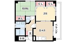 レインボー尾頭橋2 2DKの間取図画像
