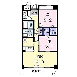 プレシャスコート 2LDKの間取図画像