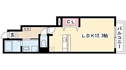 クレメント花塚 ワンルームの間取図画像