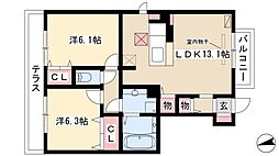 オハナ南陽D棟 2LDKの間取図画像