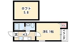 ラフィナート黄金 1Kの間取図画像