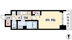 プレサンスNAGOYAファスト 1Kの間取図画像